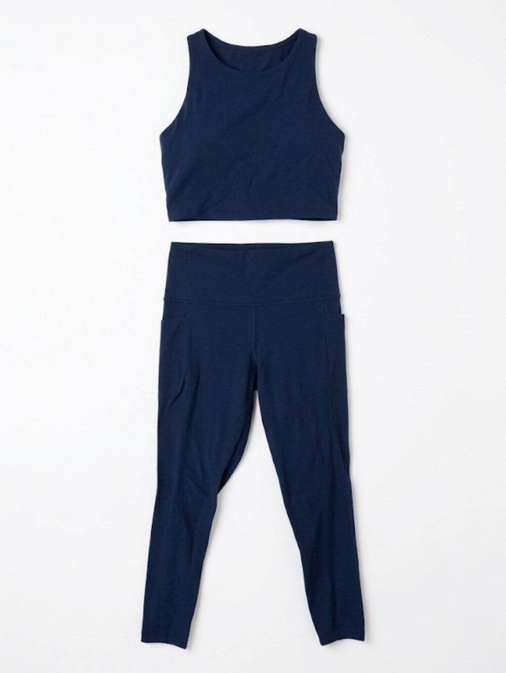 Athleta 2 Piece Navy Blue Workout Set - Salutation Leggings & Bralette Top
